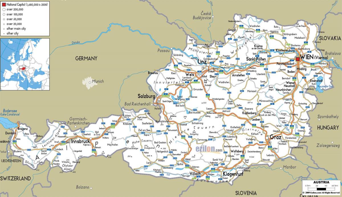 mappa di austria con la città