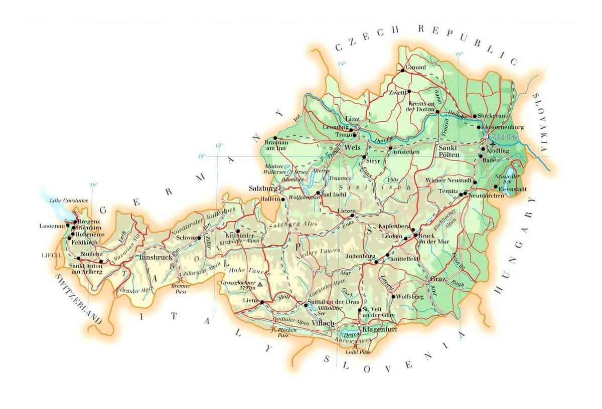 mappa di austria elevazione