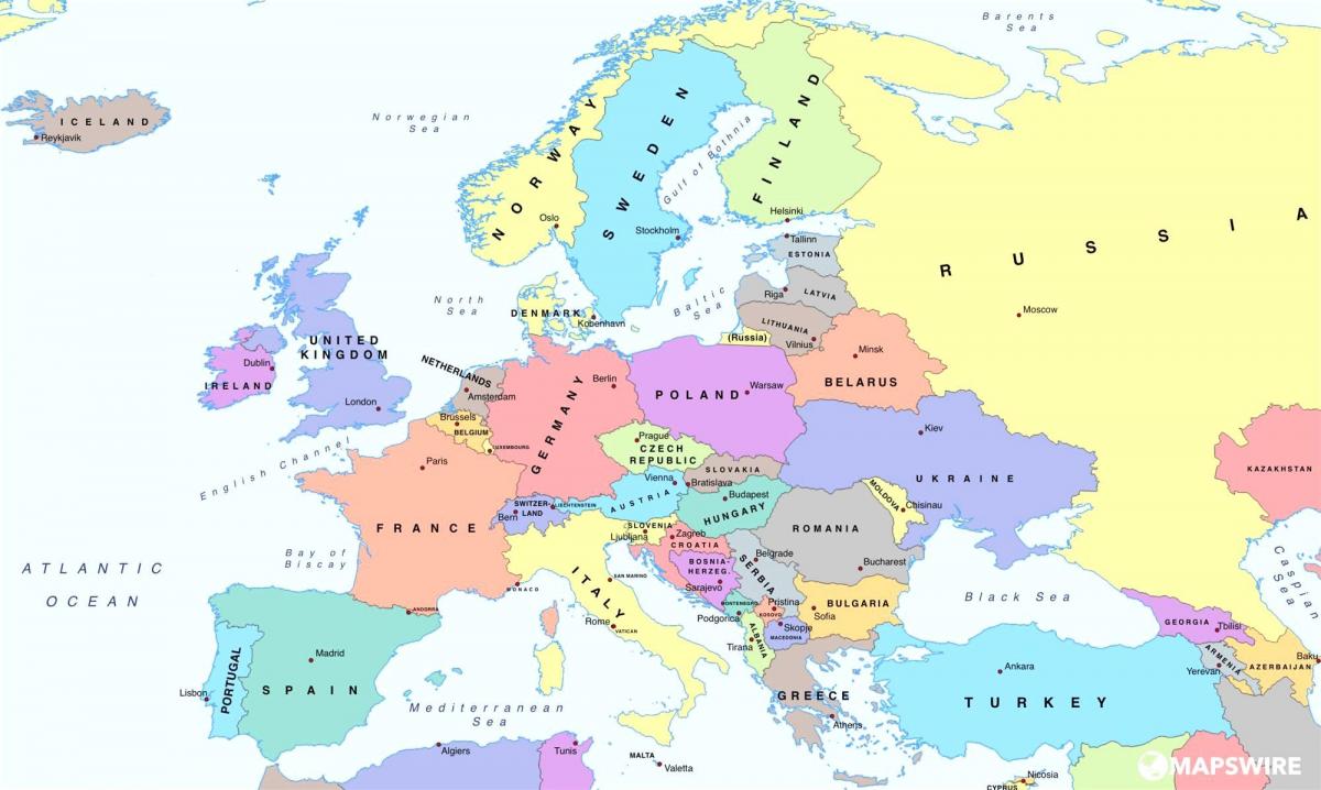mappa dell'europa che mostra austria