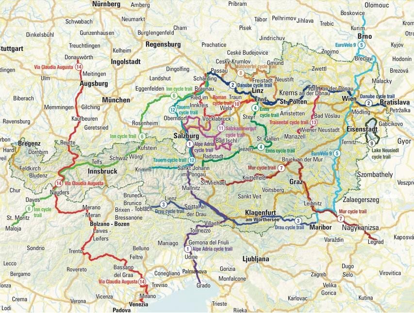 mappa di austria in bicicletta