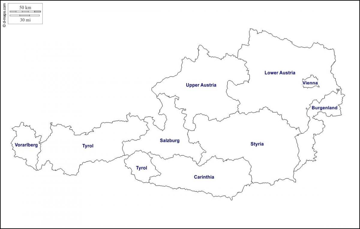 Austria mappa vuoto - Vuoto mappa di austria (Europa Occidentale - Europa)