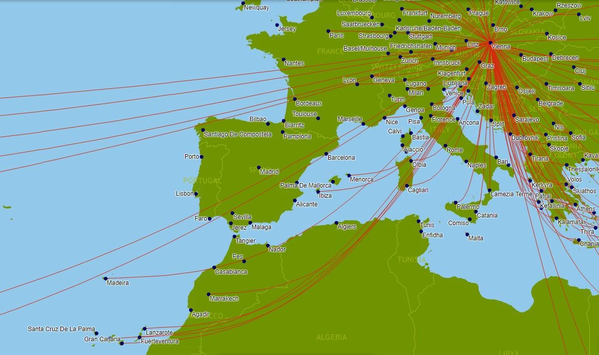 austrian airlines mappa