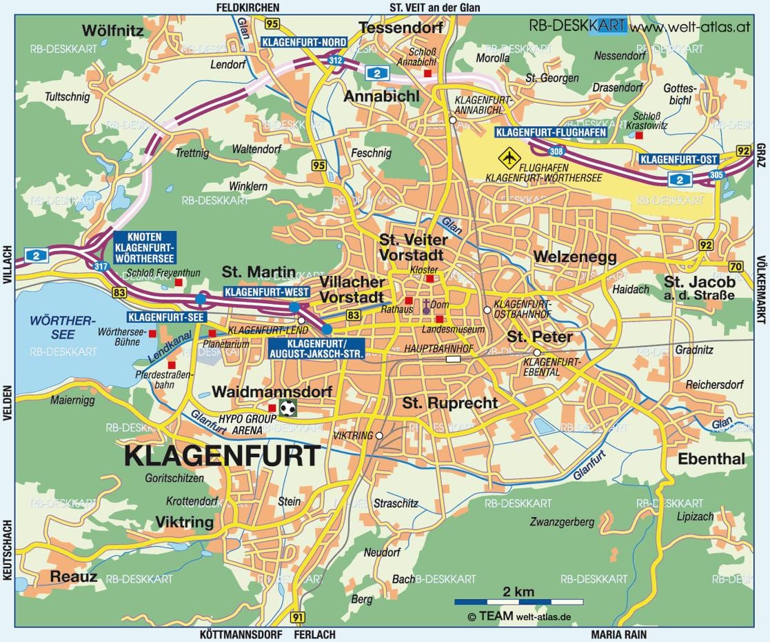 mappa di klagenfurt, in austria