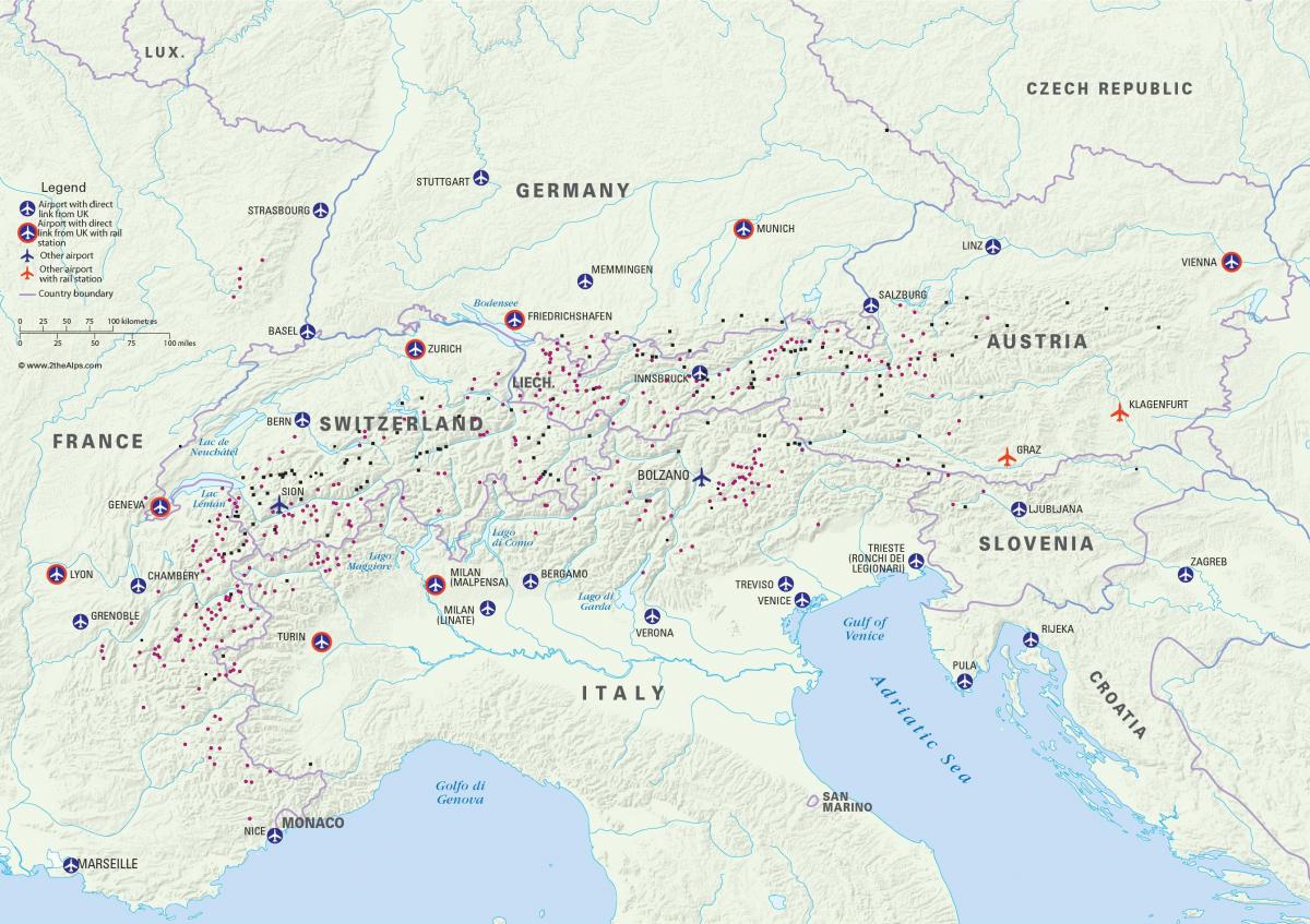 mappa di austria stazioni sciistiche aeroporti