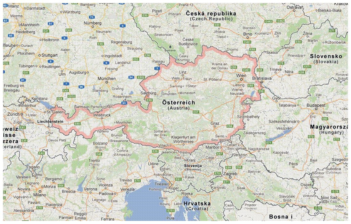 mappa di austria e paesi limitrofi