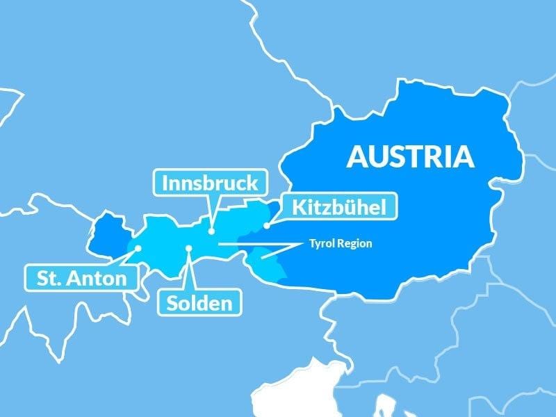 mappa di mappa di tirolo, austria