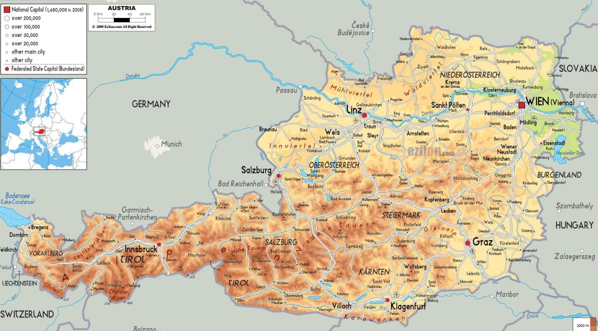 mappa di mappa fisica dell'austria